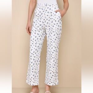 Lulu’s Ivory Floral Print Twill High Rise Pants